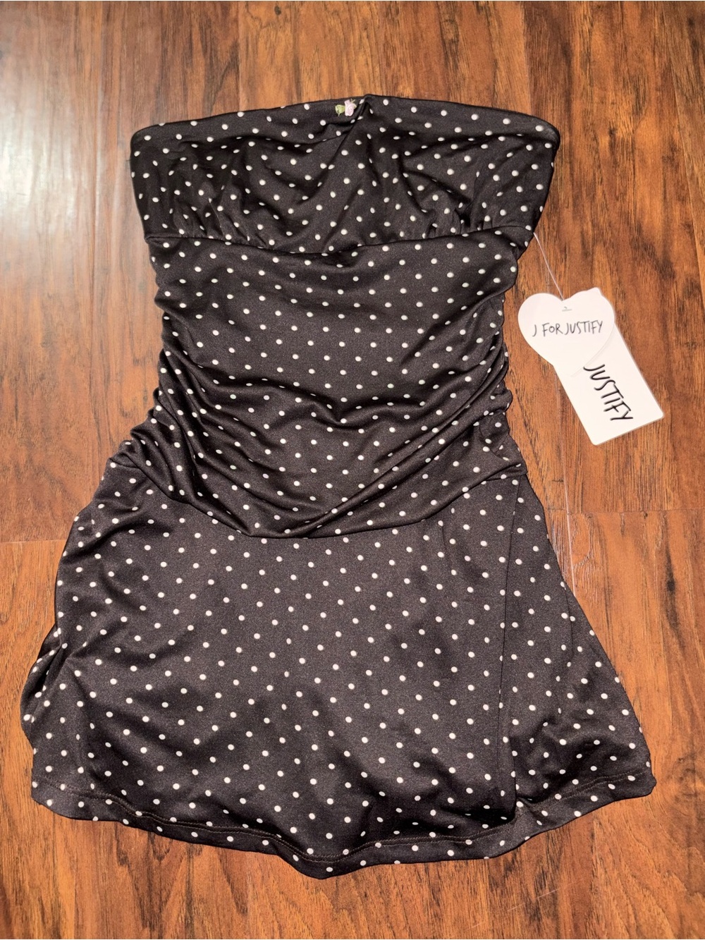 Justify Black with White Polka Dot Strapless Dress